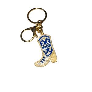 Blue Boot Keychain with Faux Pearls